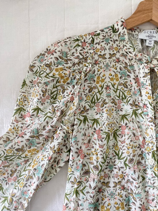 J. Crew White Multi Floral Puff-Sleeve Cotton Blouse - Picture 4 of 4